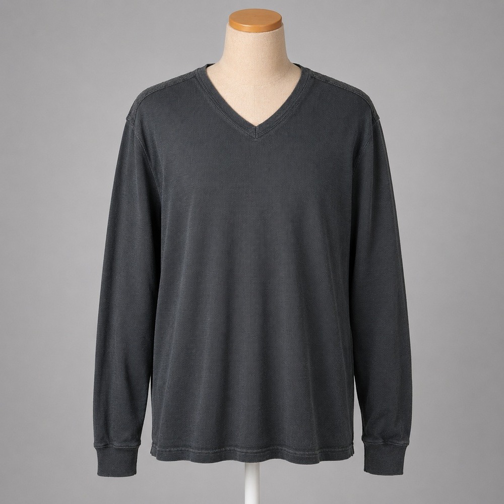 PD&C Mens V Neck Long Sleeve T Shirt Size L Black Slub Cotton Casual Lounge Tee
